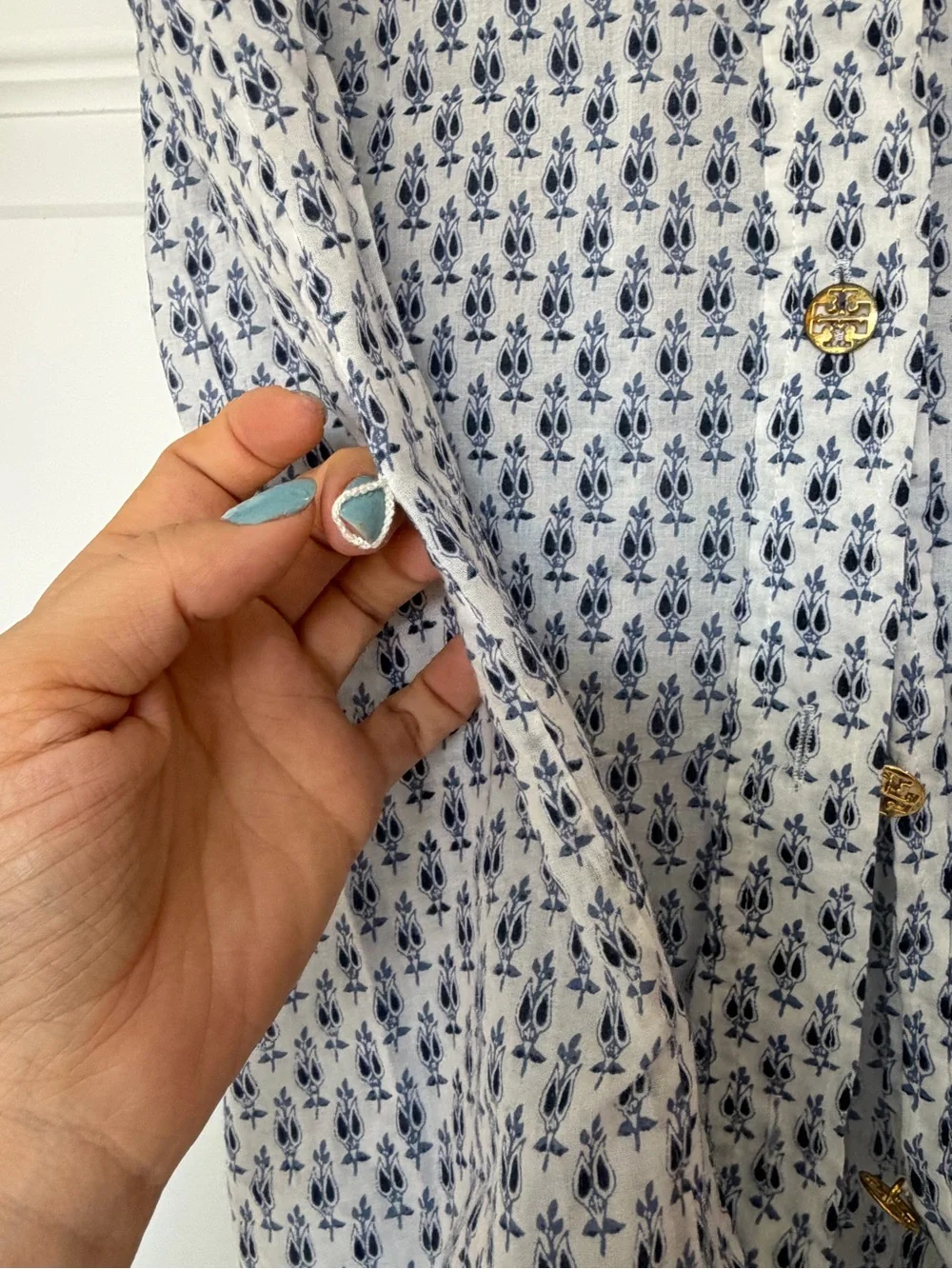 Tory Burch Cotton White Tunic with Navy Print, Sports Blouse